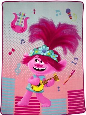 DreamWorks Pink Troll Musical Plush Throw Blanket